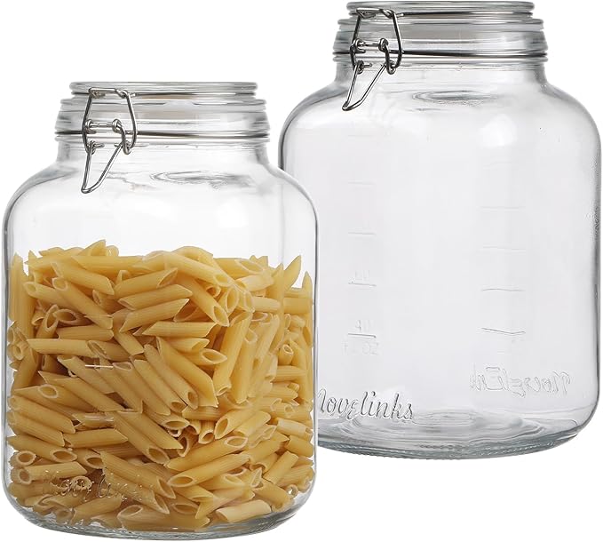 2 Pack 1 Gallon Clear Glass Jars with Airtight Screw Lid Wide Mouth Mason Jars Empty Food Containers with Airtight Screw Lid for Sauerkraut and Cookies (Glass Lid)