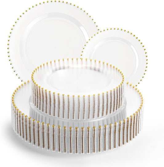 EI 60pcs Clear Plastic Plates with Gold Rim,Disposable Plastic Plates for Party,Fancy Dinner/Dessert Plate Heavy Duty for Wedding,Birthday,Afternoon Tea,Spring,Mother's Day,Valentine's Day,Easter
