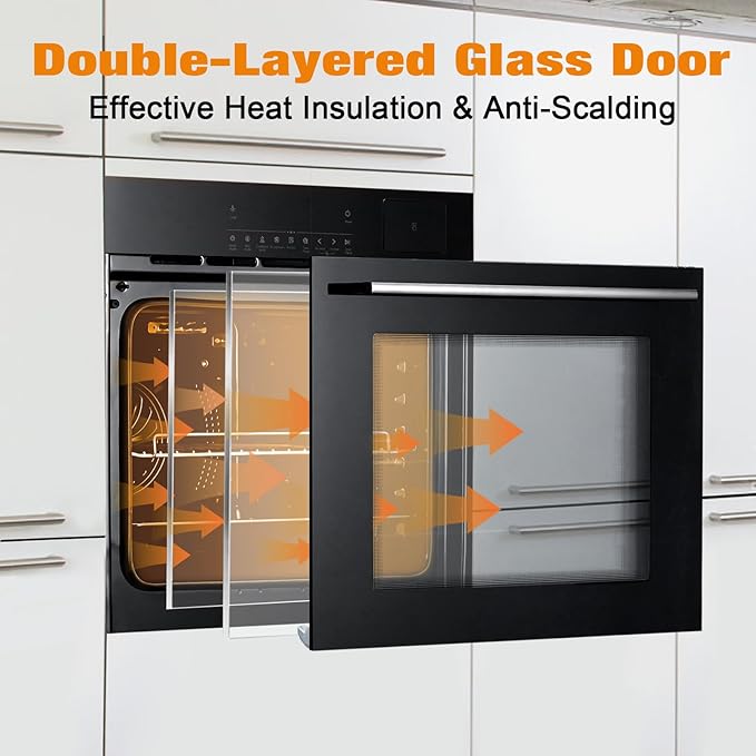 24" Built-in Single Wall Oven, 2.5 Cu.Ft (70L) Capacity - Electric Oven with Steam Bake, Air Fry & 3D Convection, Touch Controls, Timer, Safety Lock, Triple-Layer Glass Door, 3000W 240V, Black