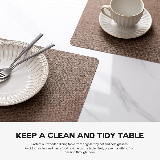 Baroyal Faux Leather Placemats Set of 8 Vinyl Washable Wipeable Table Mats for Kitchen Dining Table Heat Resistant Waterproof Modern Indoor/Outdoor Placemats Non-Slip Easy Clean Place Mats (Cocoa)