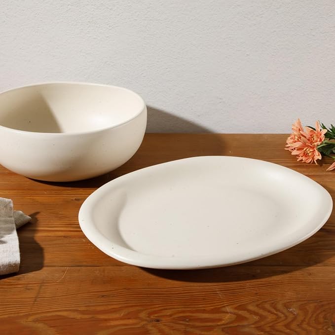 Bloomhouse - Two Time Oprah's Favorite Things Winner - Corsica Clay 2-Piece Serving Set ??Oval Platter and Bowl in Sea Salt White, Durable Stoneware for Entertaining & Everyday Use