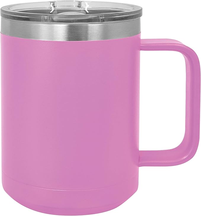 Clear Water Home Goods - (Bulk Pack of 12-15 oz Double Wall Coffee Mug with Lid and Handle, Double Insulated Stainless Steel Travel Tumbler Cup - Powder Coated - Light Purple