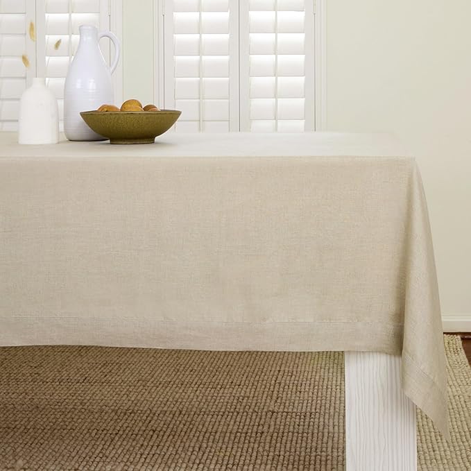 Solino Home Natural Linen Tablecloth 60 x 120 Inch - 100% Pure Linen Table Cloth for Rectangle Tables - Fete, Machine Washable Tablecloth for Spring, Easter