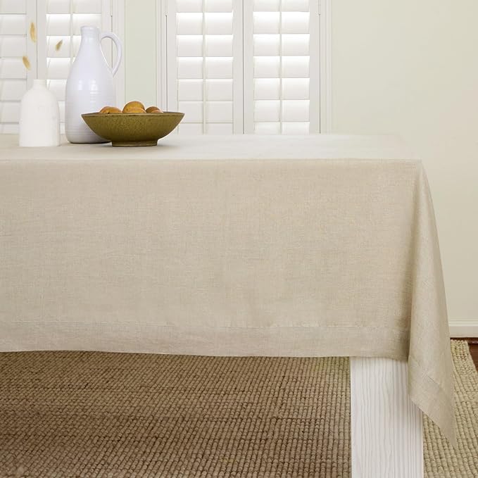 Solino Home Linen Natural Tablecloth 60 x 102 Inch - 100% Pure Linen Rectangular Tablecloth - Machine Washable Table Cloth for Spring, Easter - Fete
