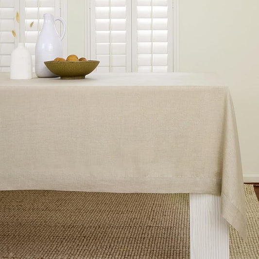 Solino Home Linen Natural Tablecloth 60 x 132 Inch - 100% Pure Linen Rectangular Tablecloth - Machine Washable Table Cloth for Spring, Easter - Fete