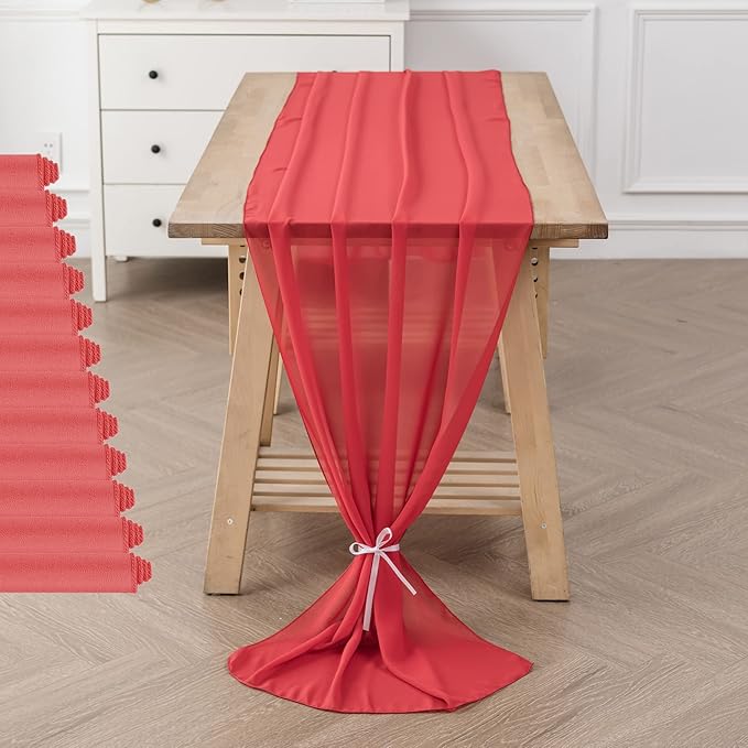 flohar 12Pack 9ft Christmas Chiffon Table Runner 14x108 Inch Sheer Romantic Table Runner for Wedding Birthday Party Bridal Shower Outdoor Decoration-Red
