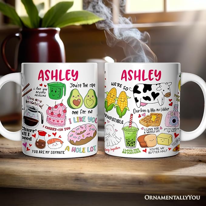 OrnamentallyYou Hand Drawn Corny Love Puns Personalized Valentine Mug with Custom Name