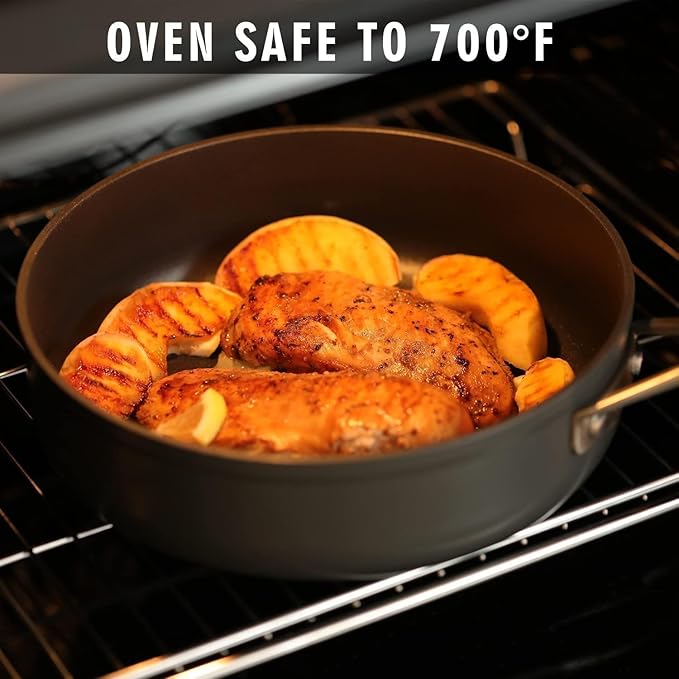 MsMk Nonstick Deep Frying Pan, 4.5 Quart Saute Pan with lid, 11 inch, Stay-Cool Handle, Smooth Bottom, PFAS Free Non-Toxic, Oven safe to 700?? Induction, Ceramic and Gas Cooktops