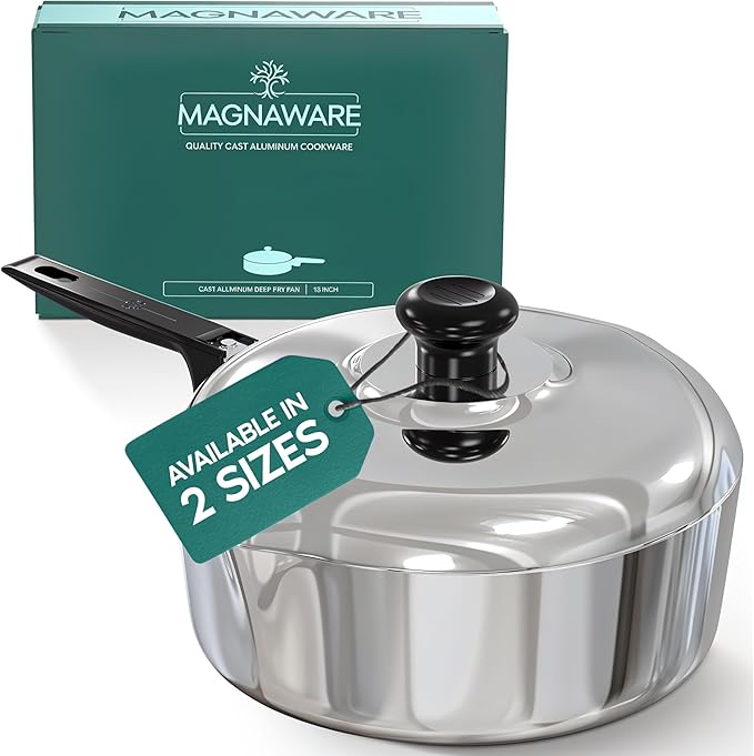Cast Aluminum Saut챕 Pan with Lid 12 inch - Oven Safe Deep Frying Pan with Lid, Two Side Spouts and Ergonomic Stay-Cool Handle for Comfortable Grip and Pouring (4 Quart)