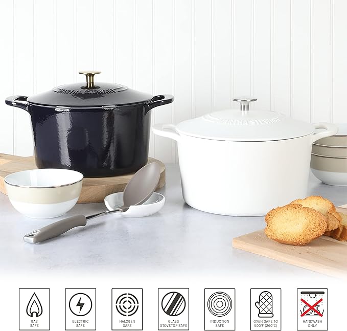 MARTHA STEWART Gatwick 7-Quart Enamel Cast Iron Dutch Oven Pot with Lid ??Matte White ??Durable Heavy-Duty Dutch Oven for Slow Cooking, Braising & Baking