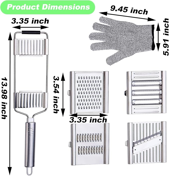 Suuker 4 in 1 Vegetable Cutter with Cheese Grater, Carrot Grater, Cabbage Shredder, Stainless Steel Mandoline Slicer for Kitchen