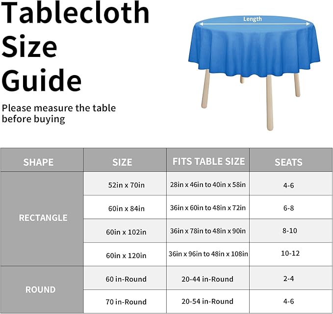 Easy-Going Faux Linen Waterproof Spill-Proof Tablecloth Stain Resistant Round Table Cloth Wrinkle Free Decorative Fabric for Kitchen, Dining, Party, Weddings, Restaurants (70 in-Round, Royal Blue)