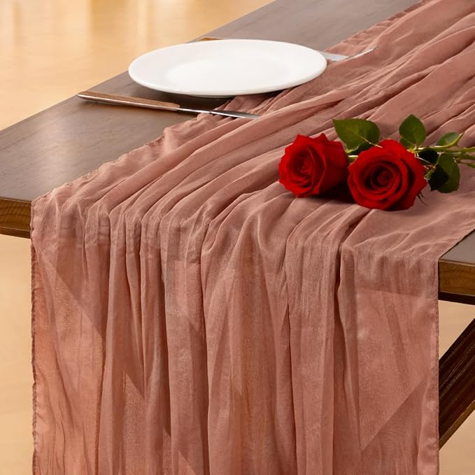 Socomi Dusty Rose Valentine's Day Cheesecloth Table Runner Boho Rustic Gauze 120 inch 10FT Cheese Cloth Runner for Wedding Party Baby Shower Birthday Home Decor Holiday Decorations