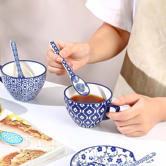 Selamica Ceramic Coffee Spoons, Teaspoons 5.2 Inch Small Spoons Set for Espresso, Tea, Dessert, Stirring, Dishwasher & Microwave Safe, Set of 6, Vintage Blue