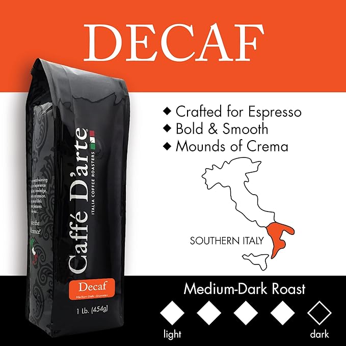 Caff챕 D'arte Decaf Ground Espresso ??Medium Dark Roast, Bold & Smooth Flavor with Rich Crema ??Fresh Roasted in Seattle, Crafted for Espresso Machines ??1 lb Bag, Pack of 2