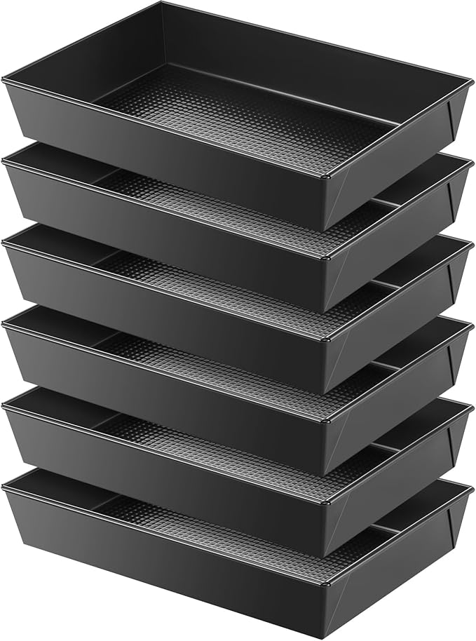 RimCereal 6 Pcs Detroit Style Pizza Pan 10 x 14 x 2.36 Inch Non Stick Rectangle Deep Pizza Pans Pre Seasoned Carbon Steel Sicilian Style Pan Dish Bakeware Kitchenware
