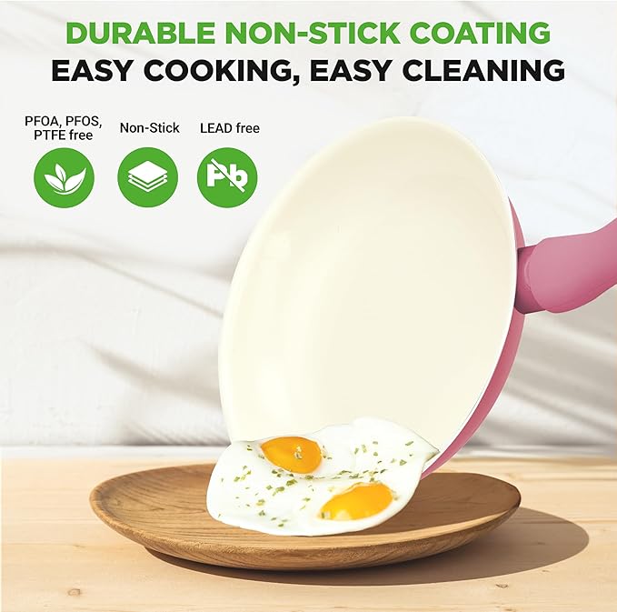NutriChef 54-Piece Kitchen Cookware Set ??Complete Non-Stick Ceramic Pots and Pans Set with Utensils, Bakeware, and Knife Set, Gas, Electric & Induction Compatible, Blush Pink Kitchen Essentials