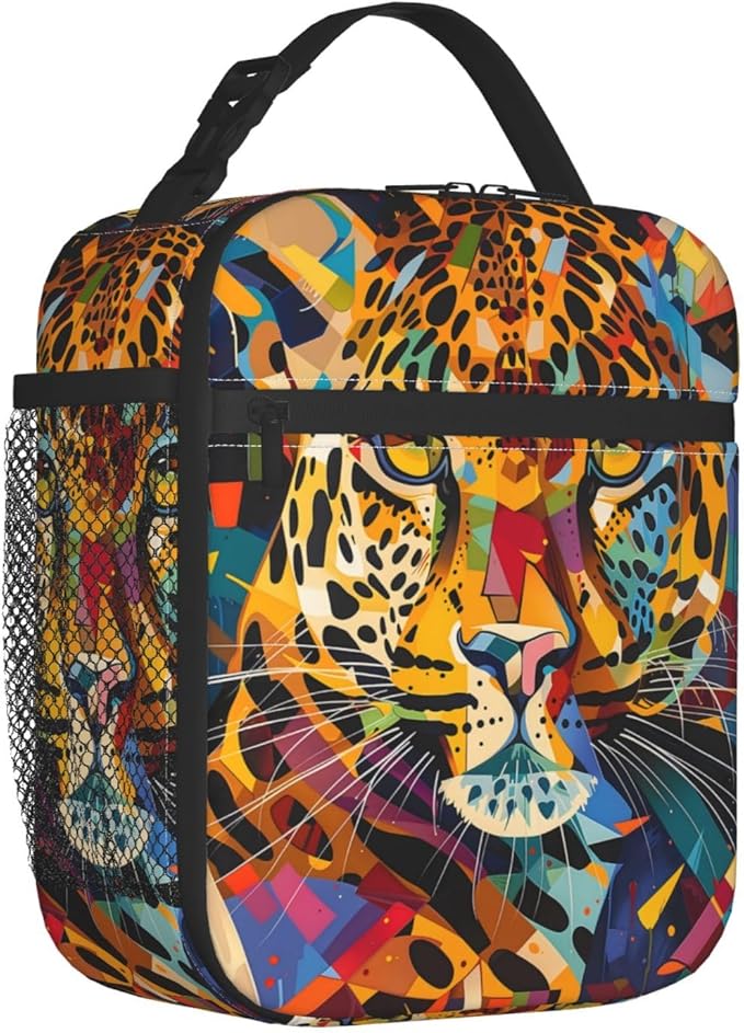 VANZEV Colorful Leopard Face Pattern Insulated Lunch Box Gifts for Kids Adults Vibrant Cheetah Print Reusable Portable Lunchbox Cooler Lunchbag for Work Picnic School Travel or Hiking