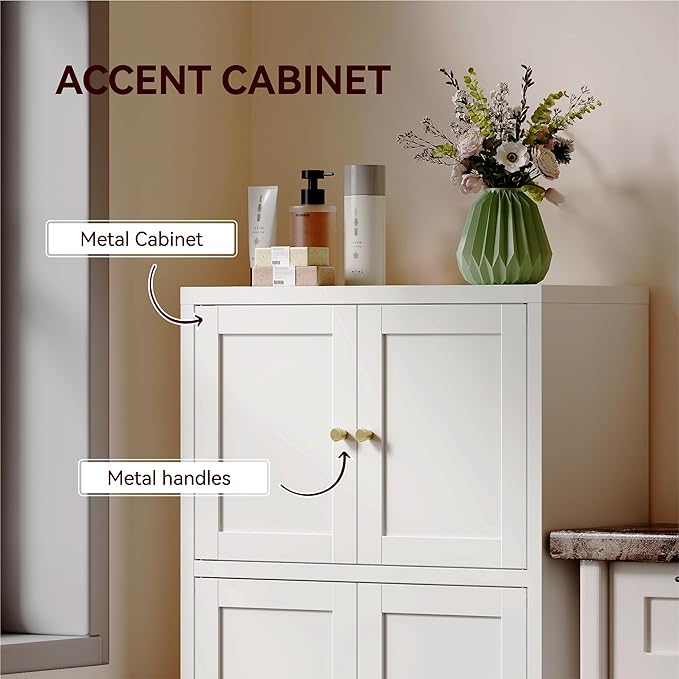 43" H Metal White Pantry Cabinets with Doors,Small Kitchen Pantry Cabinet,Small Storage Cabinets,Food Pantry Cabinet with 4 Doors and Shelves for Kitchen and Dining Room