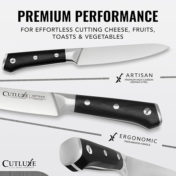 Cutluxe Kitchen Utility Knife, 5.5" Paring Kitchen Knife ??Razor Sharp Blade, High Carbon German Steel, Full Tang Ergonomic Handle Design ??Artisan Series