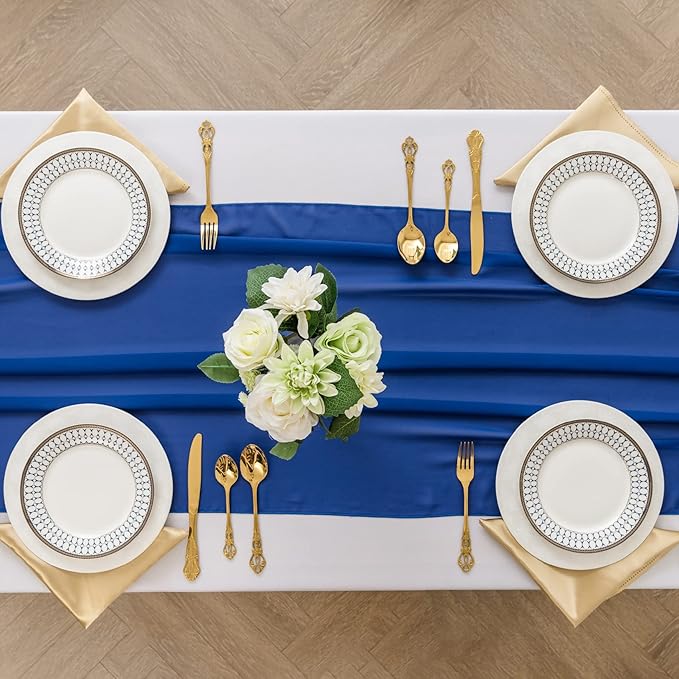 flohar 12Pack 9ft Chiffon Table Runner 14x108 Inch Sheer Romantic Table Runner for Wedding Birthday Party Bridal Shower Outdoor Decoration-Royal Blue