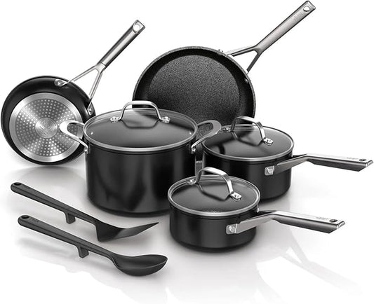 Ninja NeverStick Essential 10-Piece Cookware Set, C19010 ??Durable Nonstick Pots & Pans, Hard-Anodized, Oven Safe to 500째F, Even Heat Distribution, Metal-Utensil Safe, Dishwasher Safe