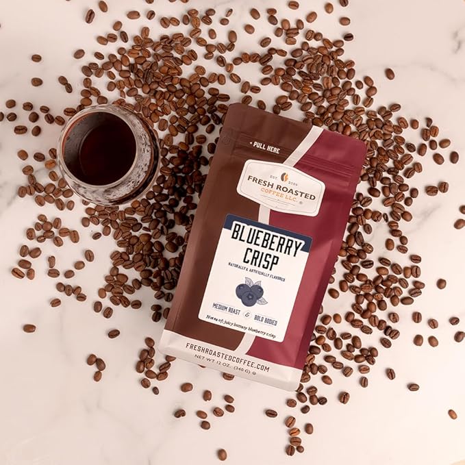 Fresh Roasted Coffee, Blueberry Crisp Flavored Coffee, 12 oz, Medium Roast, Kosher, Ground