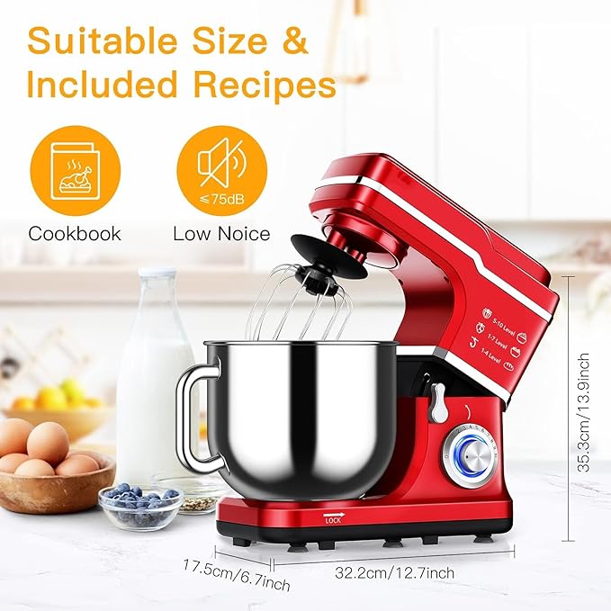 7.5QT Stand Mixer, 660W Powerful Dough Mixer, 10-Speed Tilt-Head Electric Food Mixer with Stainless Steel Bowl, Baking, Bread, Cake, Cookie, Easy Clean, Heavy Duty Home Kitchen Mixer