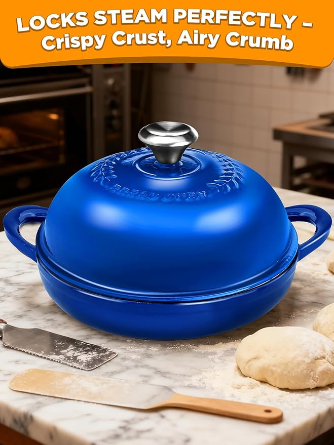 Dutch Oven Bread Baking Pot with Lid 6QT Enameled Cast Iron Oven, Gradient Blue Design & Complete Sourdough Kit (Banneton Basket, Dough Tools, Silicone Sling) for Artisan Bread Making