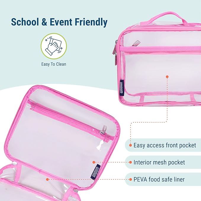 Wildkin Kids Insulated Lunch Box ??Durable and Reusable for School & Travel - Clear w/Pink Trim