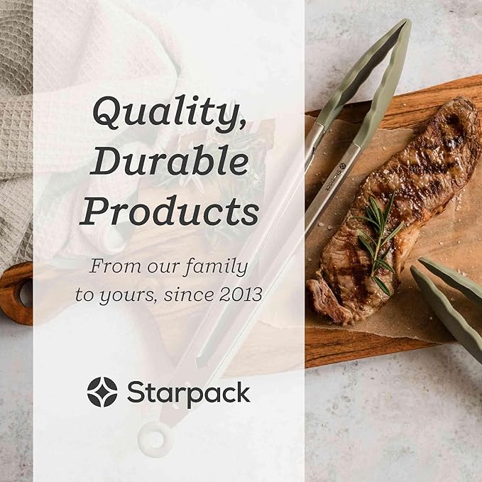 Starpack 'Get a Grip' Silicone Kitchen Tongs for Cooking (2Pcs) - BBQ Tongs for Grill Heat Resistant to 600째F - Stainless Steel Kitchen Utensils w/Non Stick Silicone Tips - 9",12" for Serving Food