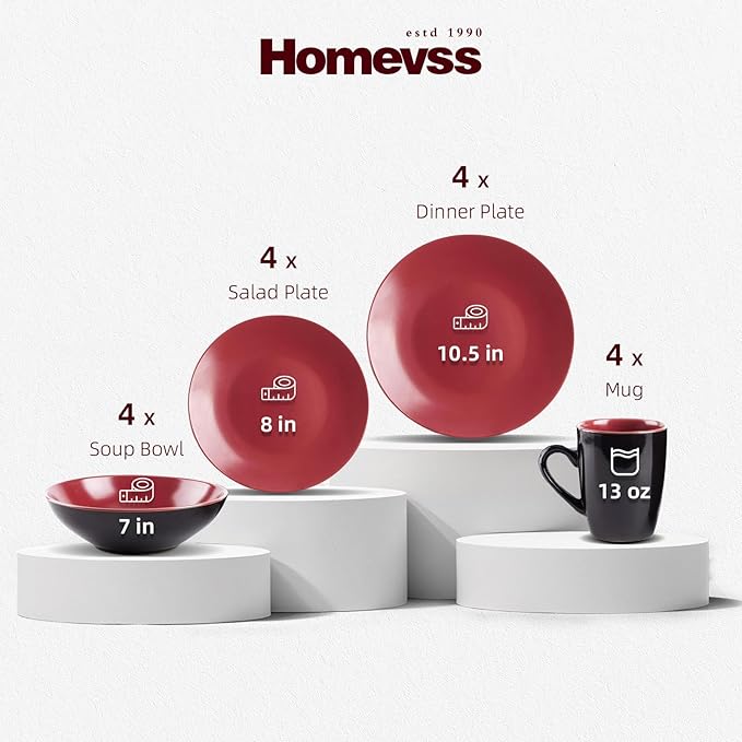 Colors Life 16pc Dinnerware Set竊똕hiny Black and Matte Berry