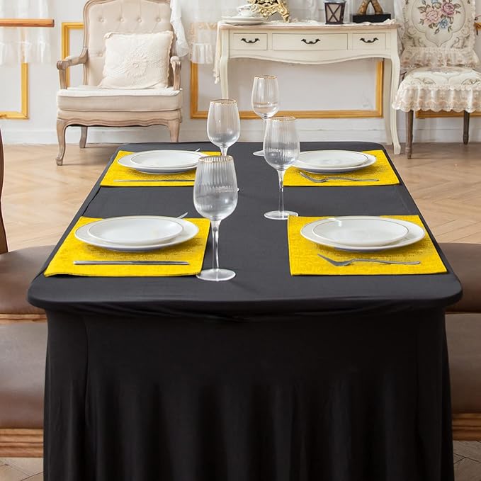 Rinpon Cloth Yellow Placemats Set of 8, Linen Type Fabric Placemats Machine Washable Heat Resistant Placemats Polyester Place Mats for Halloween, Thanksgiving and Christmas Dining Table (Yellow)