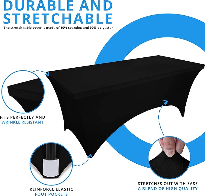 Utopia Kitchen Spandex Tablecloth 2 Pack [6FT, Black] Tight, Fitted, Washable and Wrinkle Resistant Stretch Rectangular Patio Table Cover for Event, Wedding, Banquet & Parties [72Lx30Wx30H Inch]