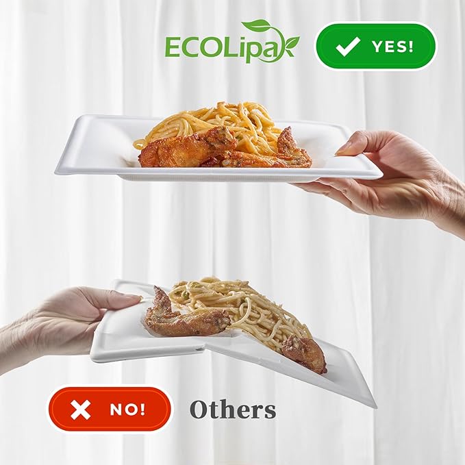 ECOLipak 6 Inch Compostable Square Paper Plates, 300 Count Heavy Duty White Small Paper Appetizer Plates, Disposable Biodegradable for Dessert Daily meals, Dinner, Parties, BBQ