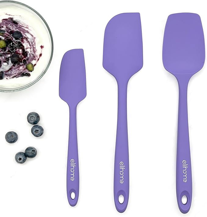 Elihome Chef Series 3 Piece Silicone Spatula Set - 600째F Heat Resistant Non Stick Rubber Kitchen Scraper Spatulas for Cooking, Baking, and Mixing ??BPA Free and LFGB Certified Silicone, Purple Color