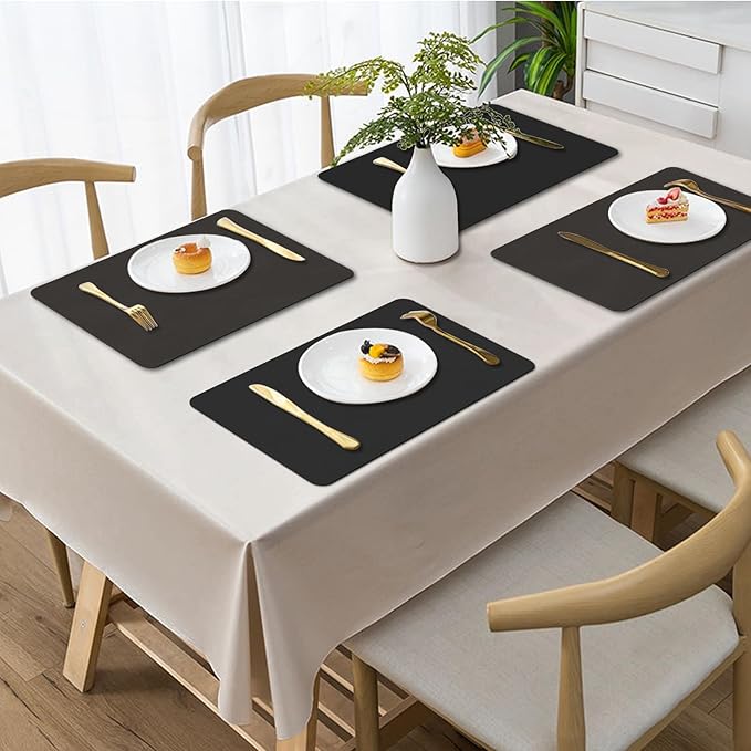 Faux Leather Placemats, Set of 4, 12''횞17' Textures on Both Sides, Heat-Resistant, Waterproof and Oil-Proof, Reversible Place Mats for Kitchen, Dining Table, Outdoor-Coffee&Black