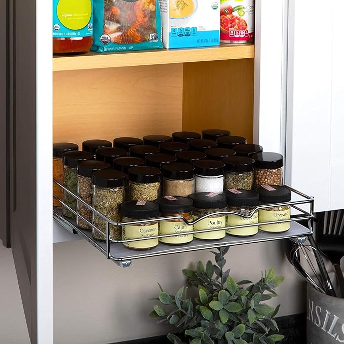 Pull Out Cabinet Organizer for Spices, Cans - Heavy Duty with Lifetime Limited Warranty- Pull Out Spice Rack- Cabinet Pull Out Shelf for Cans,Dishes, Etc, 12-3/8"Wx 10-3/8"D x 2-3/4??H, Chrome
