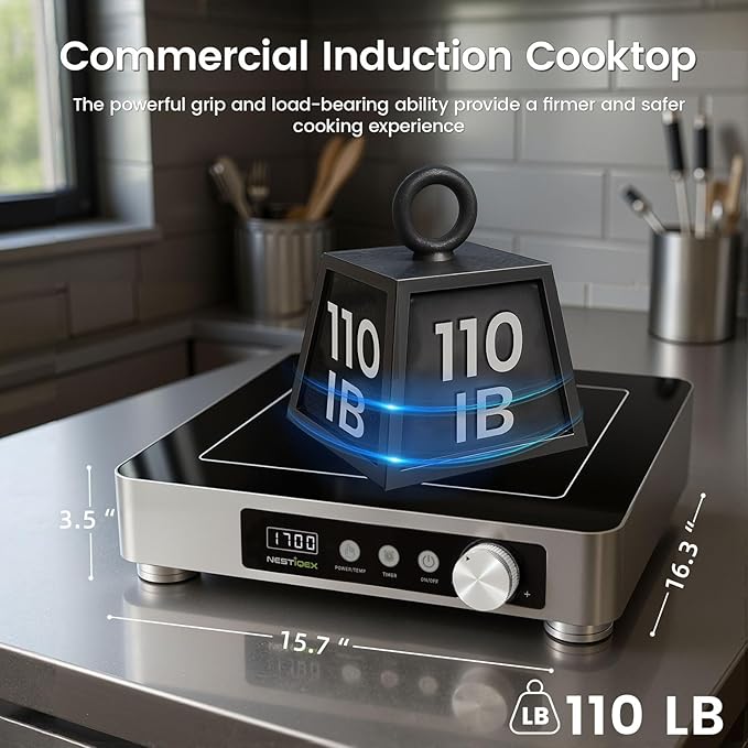 Commercial Portable Induction Cooktop, NESTIQEX Professional Heavy Duty Induction Single Burner Hot Plate w/ 11.8-inch Larger Coil, 1700W/120V Powerful Electric Burners for Restaurant, Kitchen, Hotel