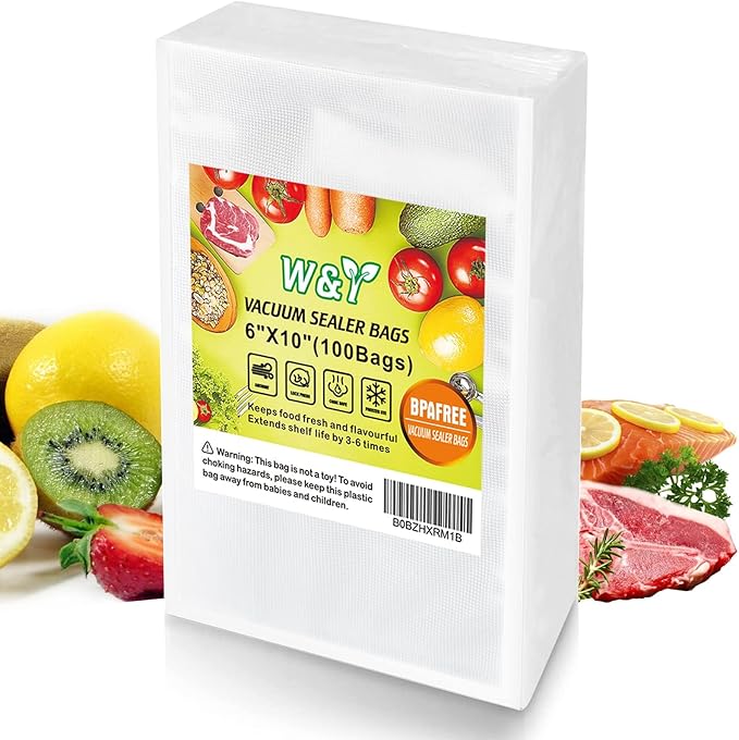 W&Y W&Y 100 Single-Ply Vacuum Sealer Bags (6"x10" Quart) ??Pre-Separated, Commercial Grade, BPA Free for Food Storage, Sous Vide & Meal Prep ??1 Pack (100 Count)