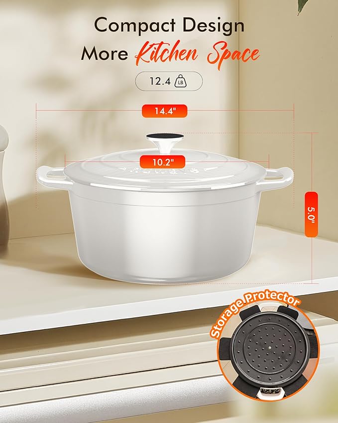 Nuwave 6QT Healthy Enameled Cast Iron Dutch Oven Pot with Lid, Heavy Duty 7-Layer Enamel, Enhanced Rust Protection, Dual Handles, Oven Safe to 500째F for Sourdough Bread Baking, Braise, Stew, Roast