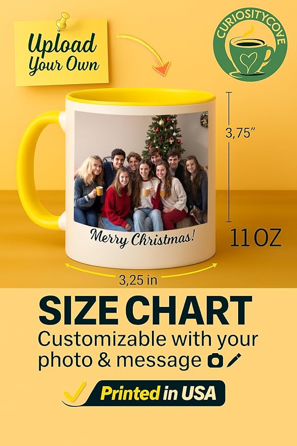 Personalized Coffee Mug | Custom Photo, Text, or Logo Cup (11oz, Yellow Rim, Inner, and Handle) |Dishwasher & Microwave Safe |Unique Gift for Men & Women ?밫aza Personalizada