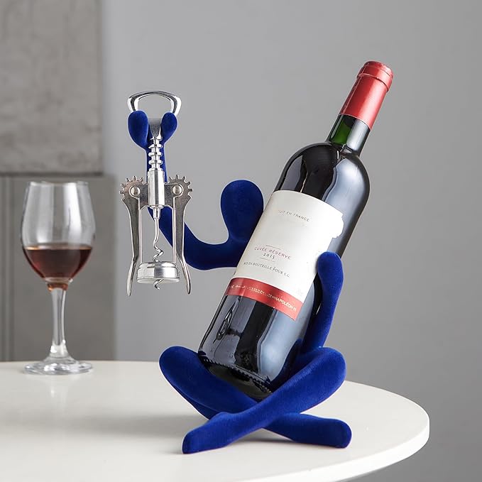 XINXUAN Abstract Wine Bottle Holder Home Decor, Resin Hollow-Out Design Decorative Wine Rack (Flocking - Blue)