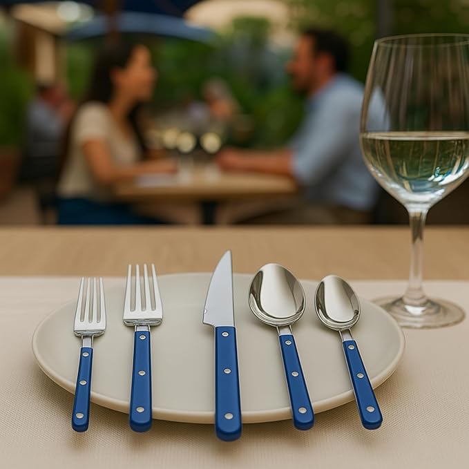 Khen Cutlery Set of 20, 18/8 Stainless Steel Flatware, Modern Silverware for Home, Kitchen, Dining & Table Setting for 4 ??Stainless Steel, Dishwasher Safe, Lightweight & Ergonomic Design Gift - Blue