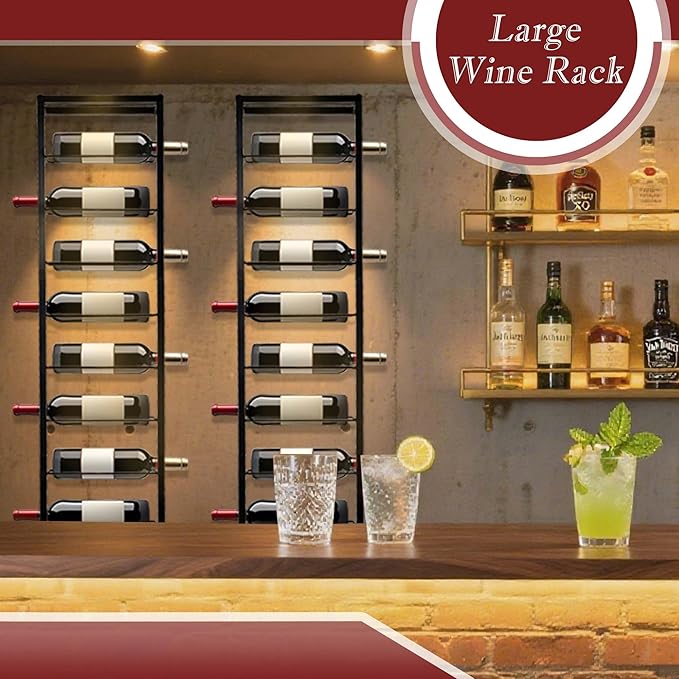 Wall Mounted Wine Rack: Metal Hanging 10 Bottle Wine Holder - Black Wine Storage Rack