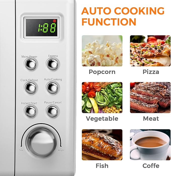 ARLIME Retro Microwave 0.7Cu.ft, 700 Watt Countertop Microwave with 5 Micro Power Defrost & Auto Cooking Function, LED Display, Child Lock, Small Microwave for Kitchen, RV, Dorm (White)