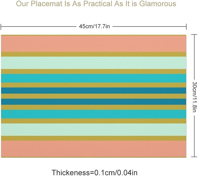 Colorful Stripes Placemat, Set of 4 Heat Resistant PVC Place Mats for Kitchen Table
