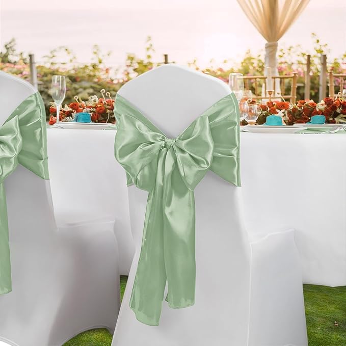 Horbaunal 6 Pack Satin Runners 12 x 108 Inch Bright Silky Smooth Satin Table Runners for Birthday Wedding Party Banquets, Sage Green