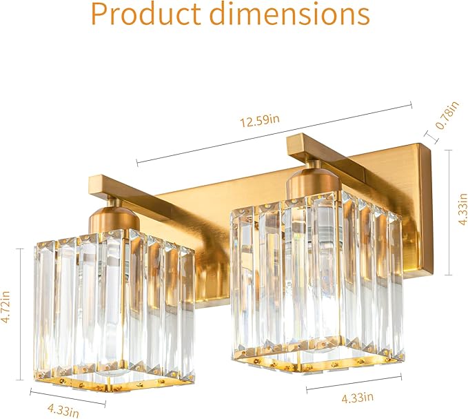 Modern Bathroom Vanity Light 2-Lights Gold Crystal Bathroom Wall Light Vanity Light Fixturesï¼?2.59-inch Modern Minimalist Design