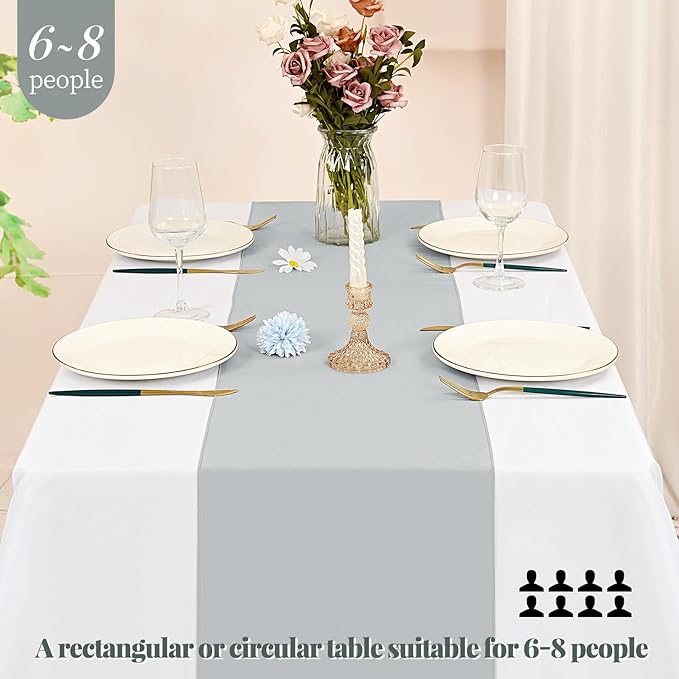 12 Pack Light Grey Table Runner 9FT Polyester Table Runners,12x108 inch Rustic Farmhouse Table Runner, Washable and Reusable Table Runners for Wedding Birthday Parties Banquet Table Decorations